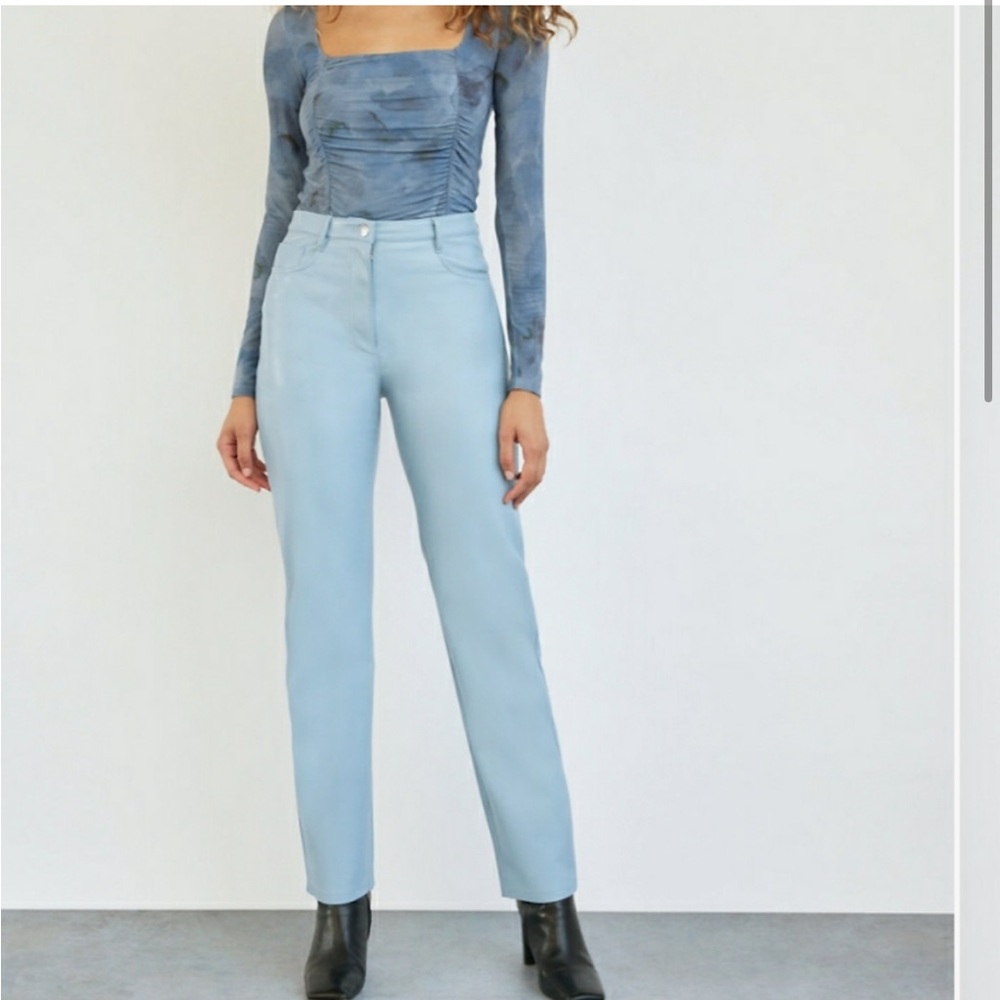 Aritzia Leather Melina Pants in Dune Blue